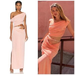 Anna October Anri Long Sleeve Cut Out Maxi Dress Pink Size US 4 Evening